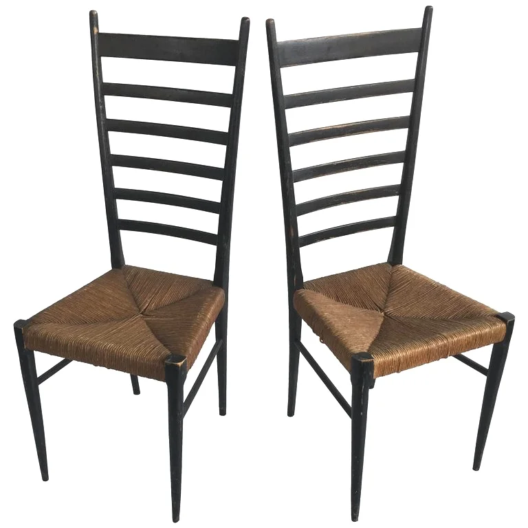 Pair of Gio Ponti 1950s Italian Rush Seat Ladder Back Chairs — Clavel